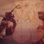 1988,EXODO ETERNO DESAFIO,oleo y collage-lienzo,60x100(diptico)