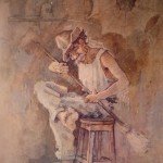 1991,VIEJO TOCANDO CON ESCOBA,OLEO-LIENZO,50X40