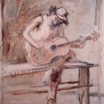 1992, GUITARRISTA. oleo acuarelado-lienzo,36x24