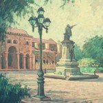 1994, PARQUE CON CATEDRAL,oleo-lienzo,  36X26,